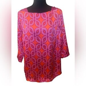 Coldwater Creek sz XL, Satin Blouse, pinks & orange, graphic print